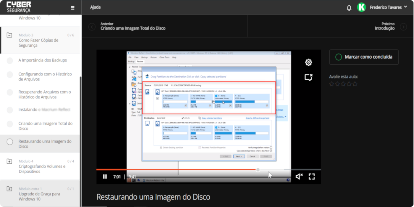 Plataforma Curso Como Proteger o Windows 10 Contra Hackers - Criando um Imagem Total do Disco